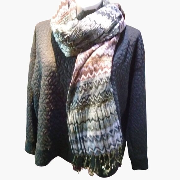 Metallic Scarf Wrap Shawl Fringe Rainbow Zigzag Wedding Festival - Picture 2 of 8